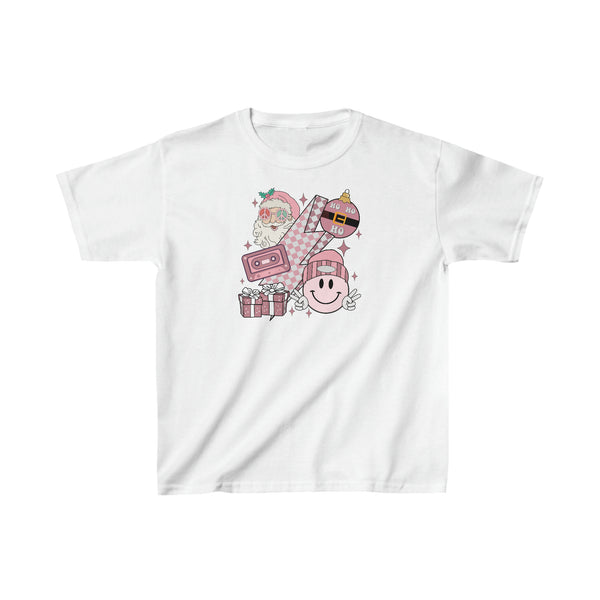 Pink Retro Christmas Kids Tee