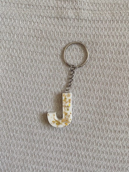 White Gold Flake Letter Keychains