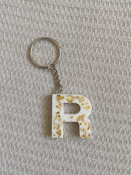 White Gold Flake Letter Keychains