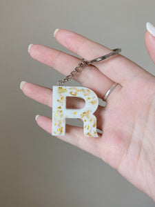 White Gold Flake Letter Keychains