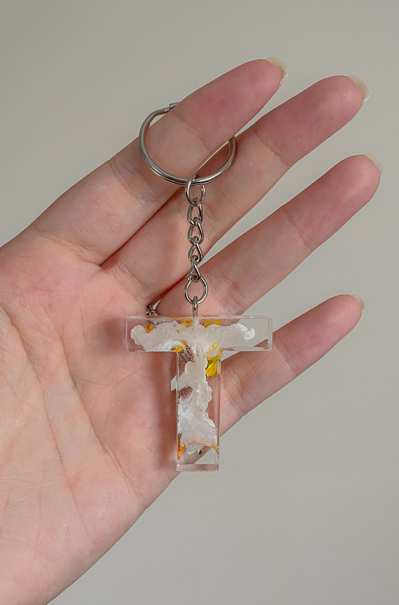 Gold, White & Clear Letter Keychains