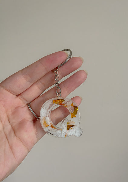 Gold, White & Clear Letter Keychains