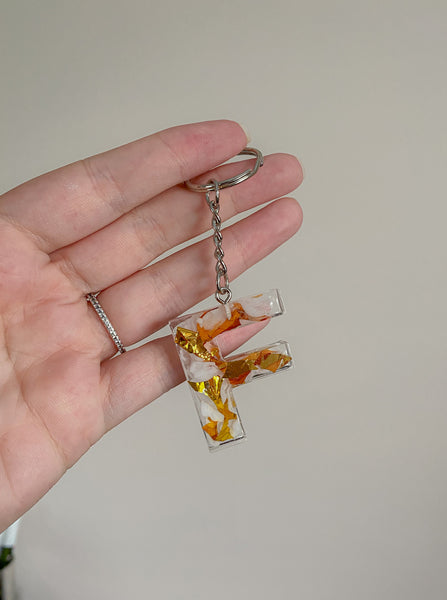 Gold, White & Clear Letter Keychains