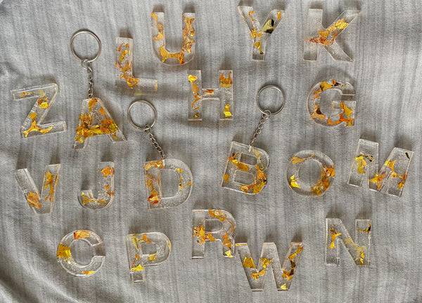 Gold & Clear Letter Keychains
