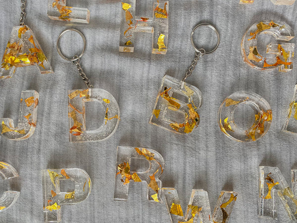 Gold & Clear Letter Keychains