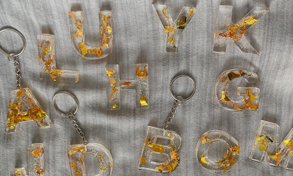 Gold & Clear Letter Keychains
