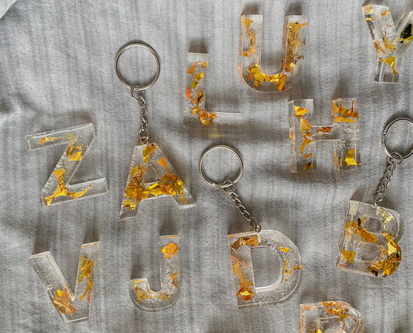 Gold & Clear Letter Keychains