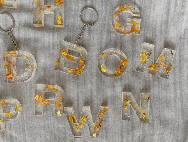 Gold & Clear Letter Keychains