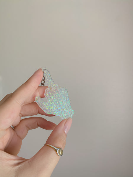 Clear Glitter Skeleton Finger Keychain