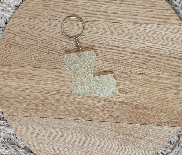Clear Glitter Louisiana Keychain