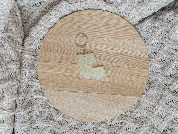 Clear Glitter Louisiana Keychain