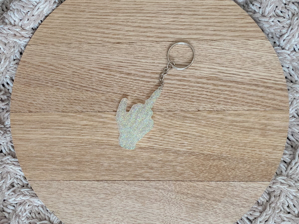 Clear Glitter Skeleton Finger Keychain