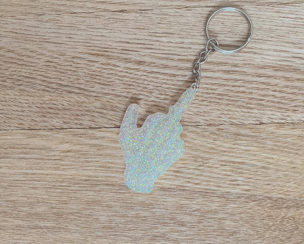 Clear Glitter Skeleton Finger Keychain