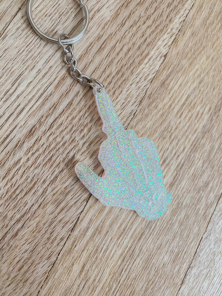 Clear Glitter Skeleton Finger Keychain