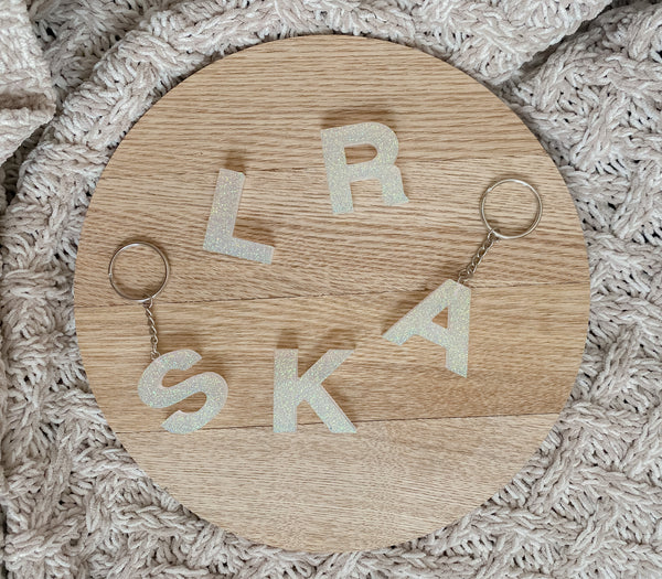 Clear Glitter Letter Keychains