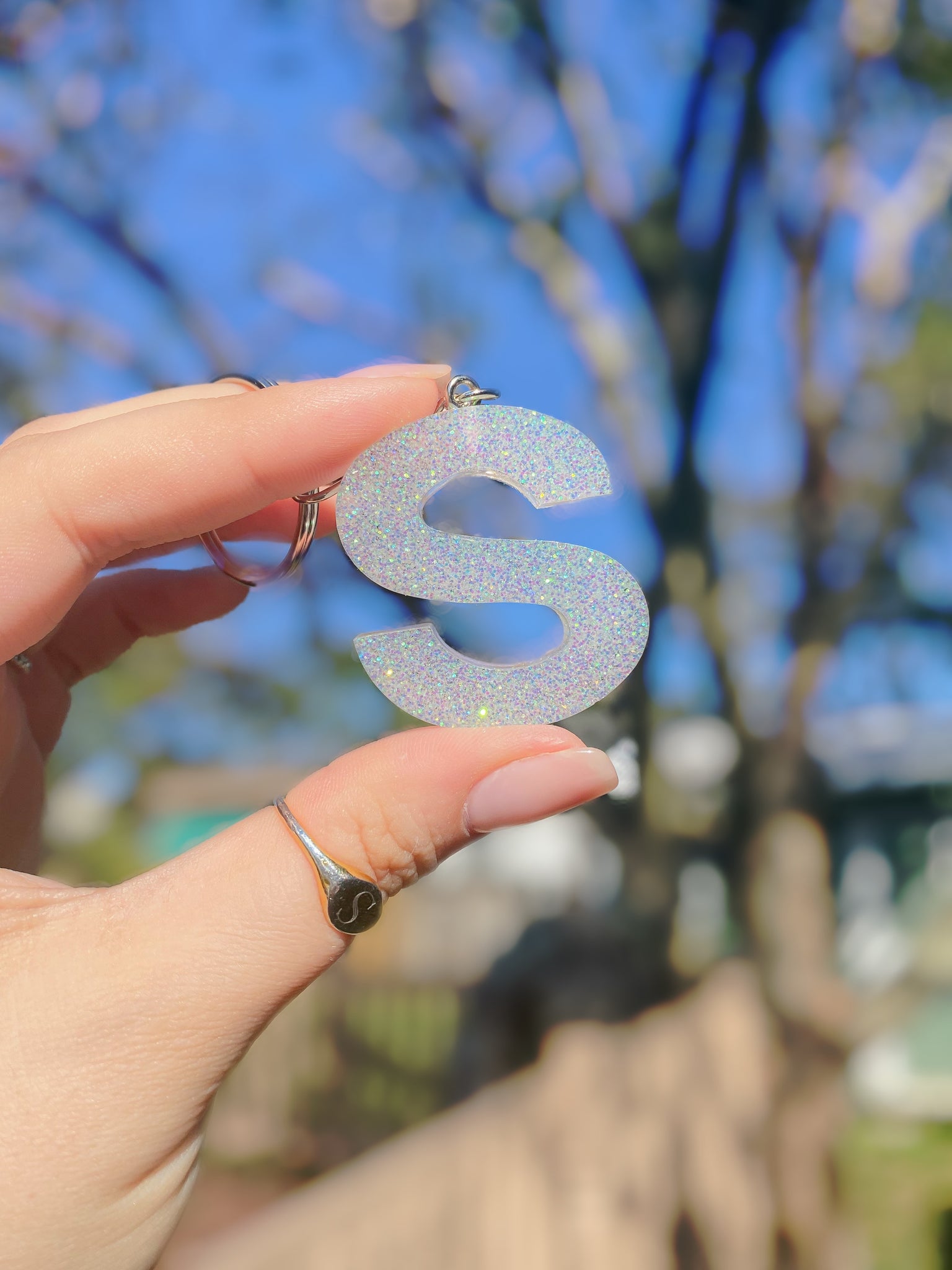 Clear Glitter Letter Keychains