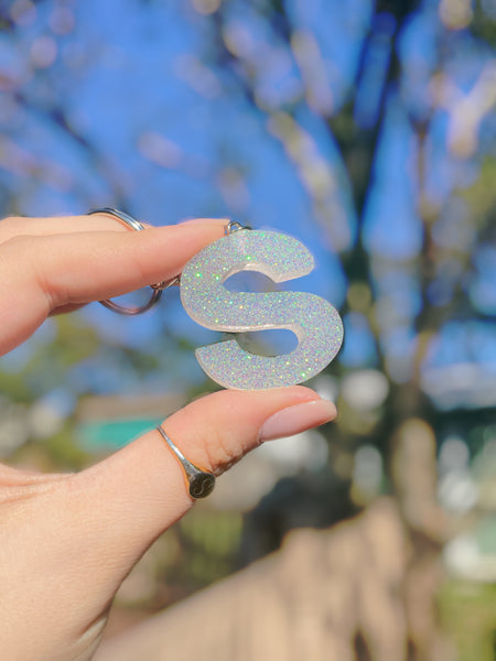 Clear Glitter Letter Keychains