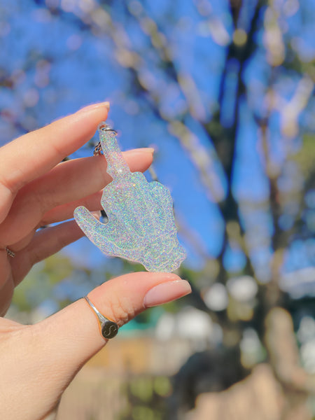 Clear Glitter Skeleton Finger Keychain