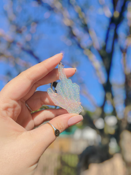 Clear Glitter Skeleton Finger Keychain