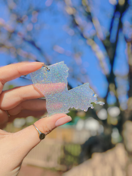 Clear Glitter Louisiana Keychain