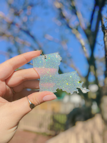 Clear Glitter Louisiana Keychain