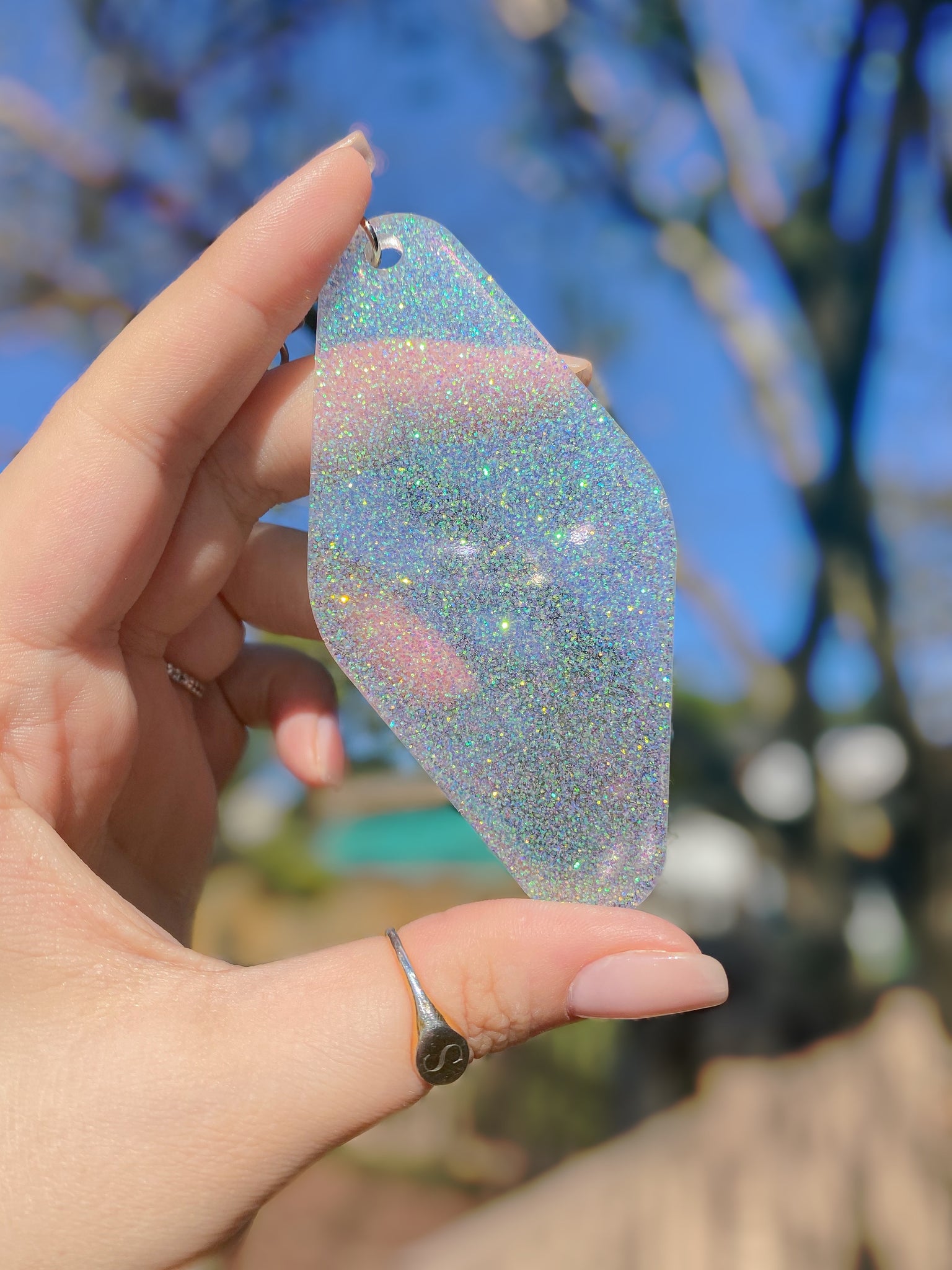 Clear Glitter Motel Keychain