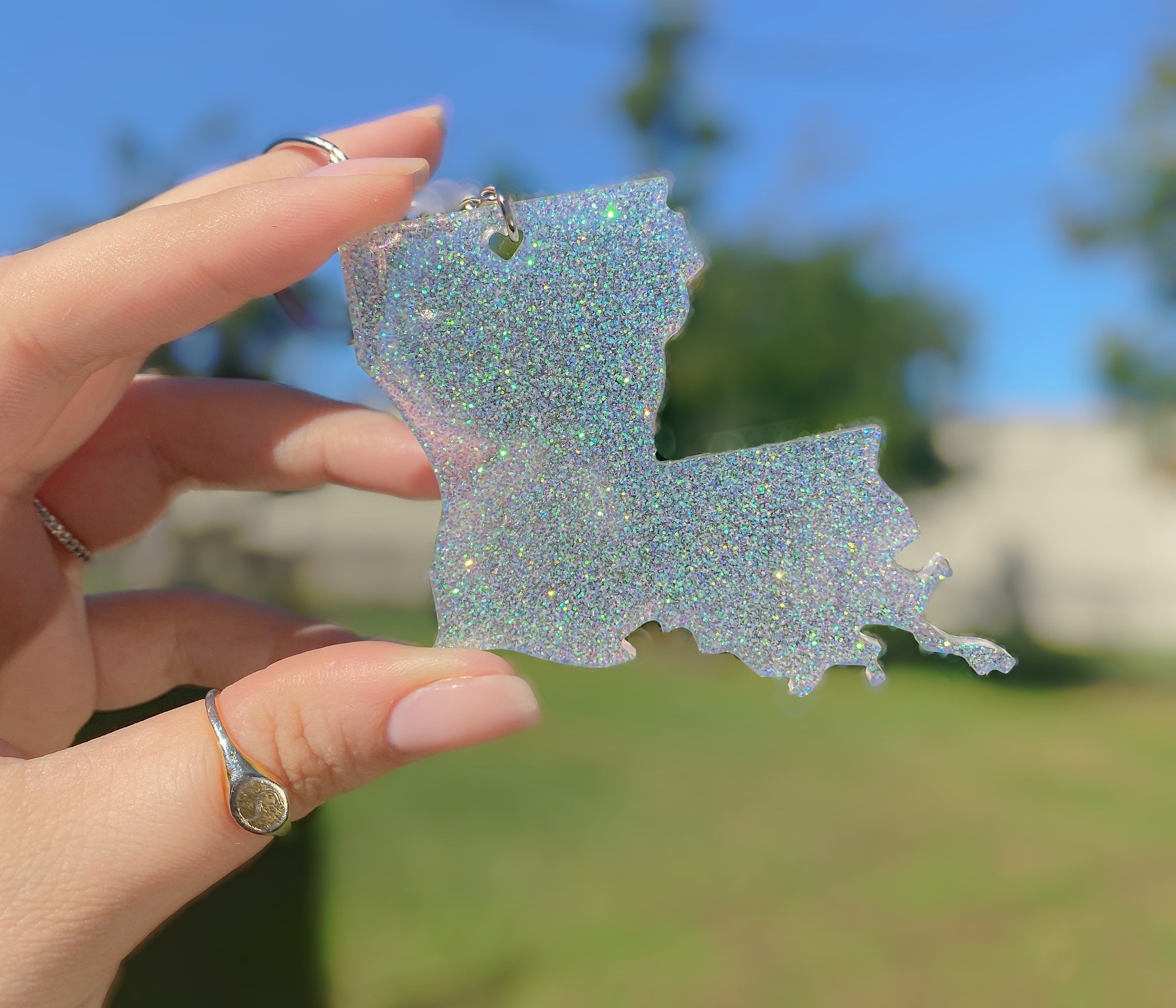 Clear Glitter Louisiana Keychain