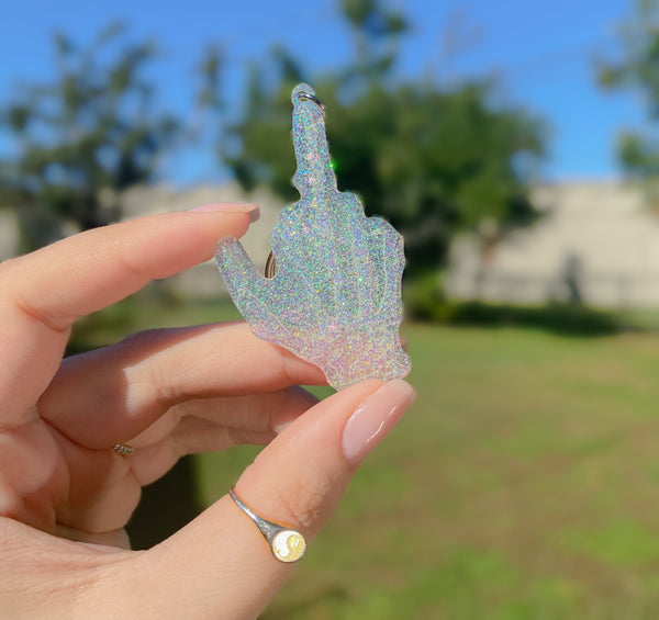 Clear Glitter Skeleton Finger Keychain